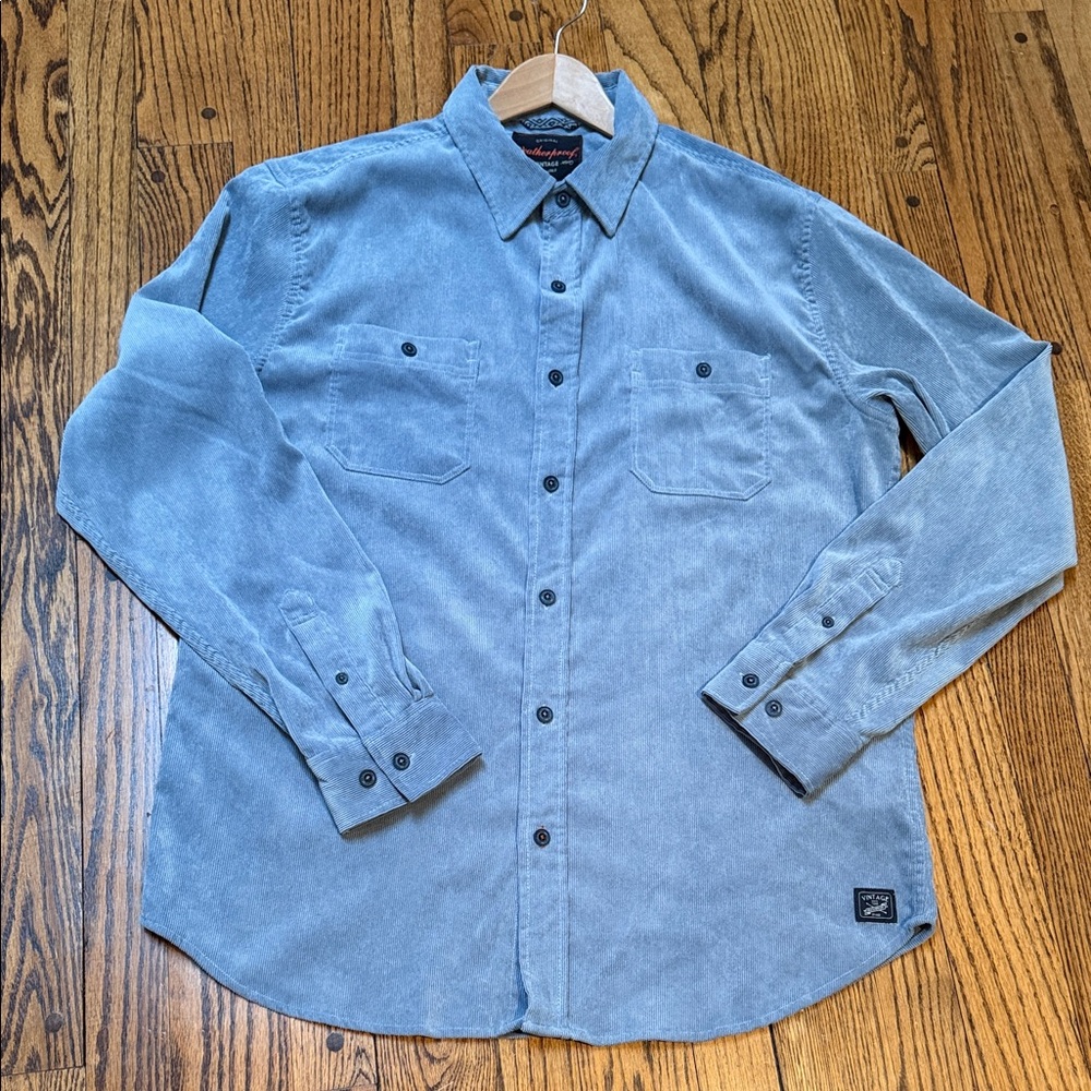 Original Weatherproof Vintage sz L/XL Blue Button-Up Corduroy Shirt -so soft